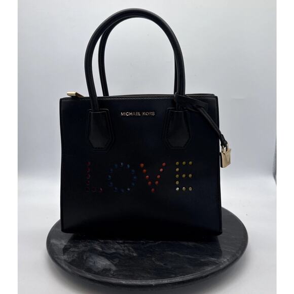 NWT Michael Kors Black Mercer Medium Messenger Purse LOVE Light Up Tested Works - Picture 3 of 15